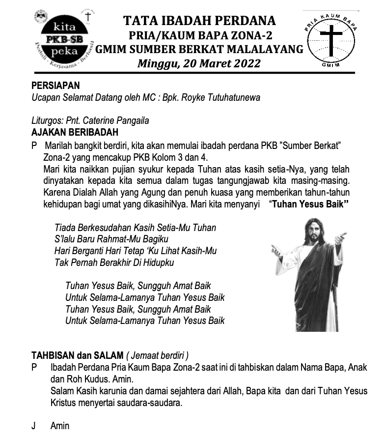 Tata Ibadah P/KB SB Zona 2 ( Kolom 3 & 4 ) 20/03/22