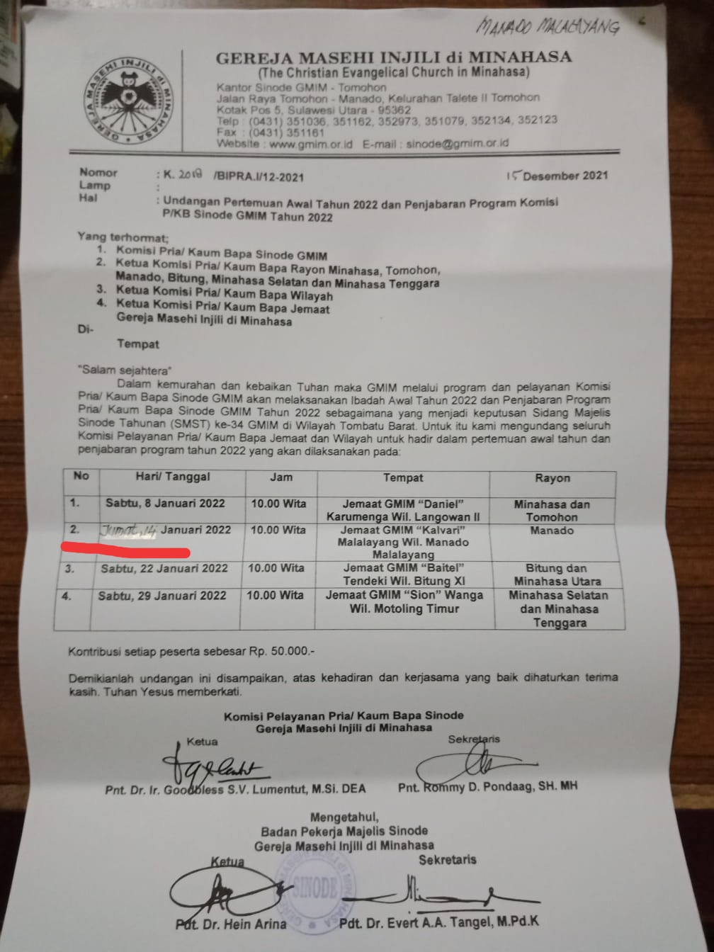 Undangan Pertemuan Awal Tahun 2022 P/KB